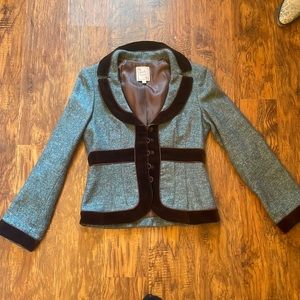 Nanette Lenore size 6. Beautiful blazer blue tweed with chocolate velvet